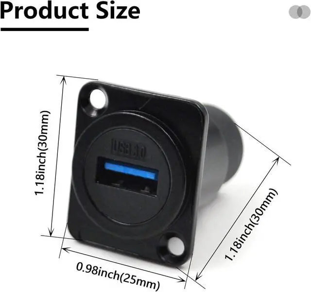 Alt view image 3 of 7 - 10PCS USB 3.0 Panel Mount Connector, IP67 USB Pass Through Connector, Female to Female Socket for Audio Video Data Transfer/Charging with Weatherproof Dust Cap