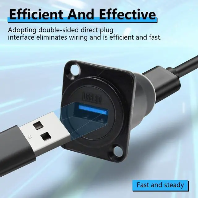Alt view image 4 of 7 - 10PCS USB 3.0 Panel Mount Connector, IP67 USB Pass Through Connector, Female to Female Socket for Audio Video Data Transfer/Charging with Weatherproof Dust Cap