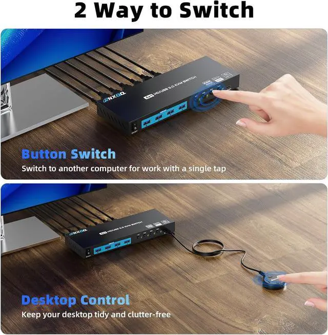 Alt view image 7 of 7 - KVM Switch 4 Computers 1 Monitor, Reyoten HDMI 4K@60Hz, USB 3.0, Adaptive EDID, Plug & Play