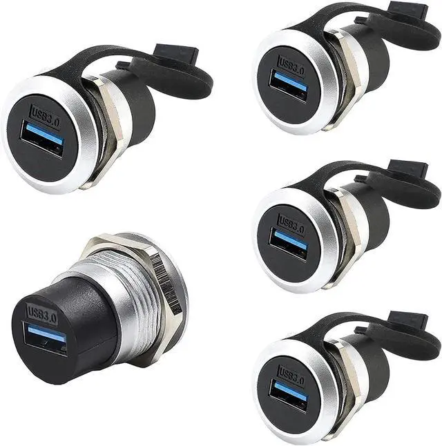 Main image of PENGLIN 5PCS USB 3.0 Panel Mount Coupler, USB 3.0 Panel Mount Connector Female to Female Bulkhead Extension Adapter with Water/Dustproof Cap