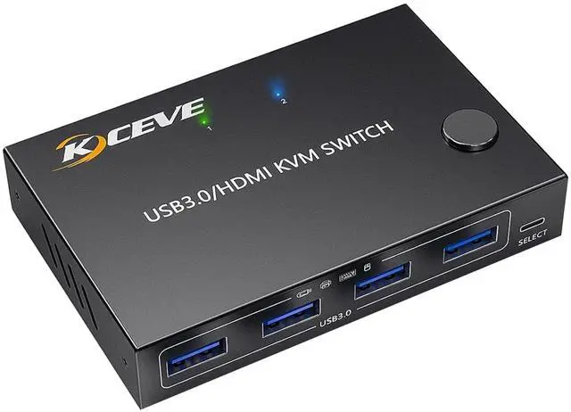 Main image of KCEVE 4K KVM Switch 1 Monitors 2 Computers HDMI, USB 3.0 KVM Switch 2 Ports 4K@60Hz for 2 Computer Share Keyboard Mouse, with Wired Remote