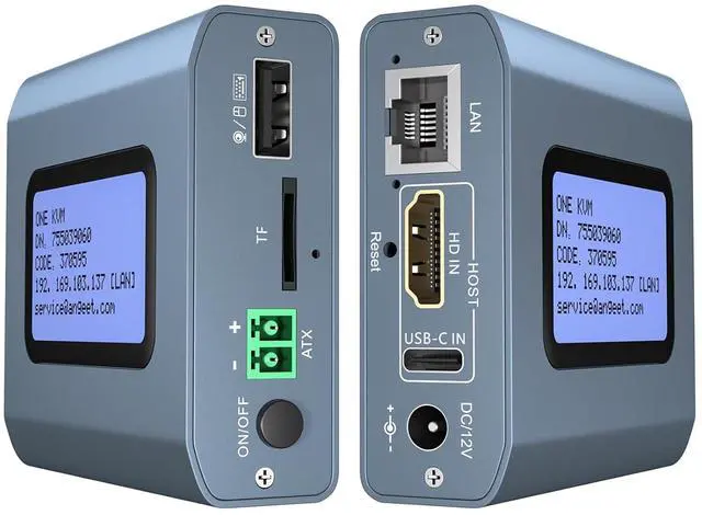 Main image of Remote KVM Over IP Internet,4K IP KVM Remote Control PC,Server,Remote Power Control, LCD Screen,ZeroTier, TF Card,Webcam,Wake, Install OS Via BIOS, Windows Mac Linux Android