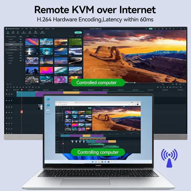 Alt view image 6 of 7 - Remote KVM Over IP Internet,4K IP KVM Remote Control PC,Server,Remote Power Control, LCD Screen,ZeroTier, TF Card,Webcam,Wake, Install OS Via BIOS, Windows Mac Linux Android