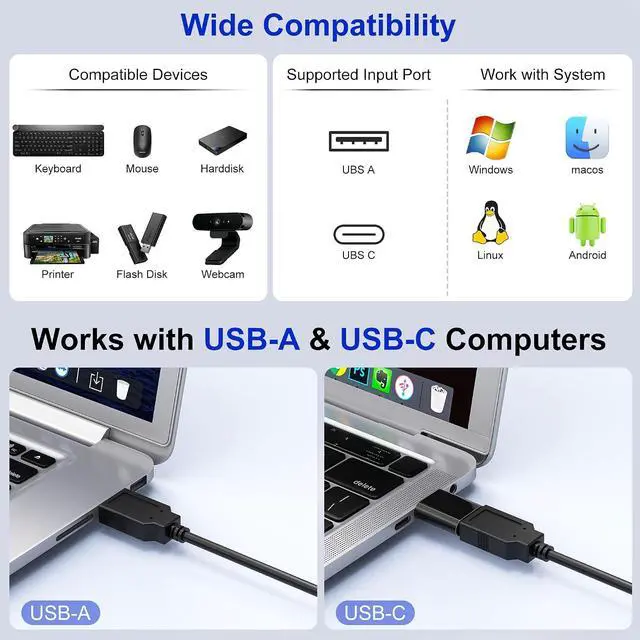 Alt view image 4 of 7 - 2-in 7-Out USB 3.0 Switch, USB Switcher for 2 Computers Share 7 USB Devices (4 USB-A + 3 USB-C), USB Switches Sharing Keyboard Mouse Printer Scanner with USB-C Male Adapter, Controller, Power Adapter