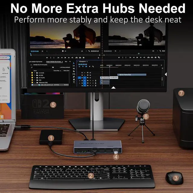 Alt view image 5 of 7 - 2-in 7-Out USB 3.0 Switch, USB Switcher for 2 Computers Share 7 USB Devices (4 USB-A + 3 USB-C), USB Switches Sharing Keyboard Mouse Printer Scanner with USB-C Male Adapter, Controller, Power Adapter