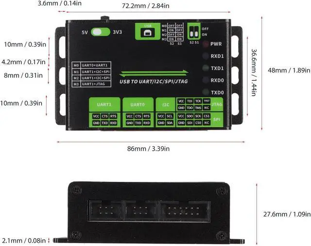 Alt view image 7 of 7 - EBTOOLS USB to UART I2C SPI JTAG Converter, 2 UART, 1 I2C, 1 SPI, 1 JTAG, 3.3V 5V, Industrial Isolation, 10 8.1 8 7, Aluminum Alloy Case, Wide Application