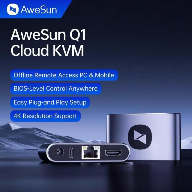 Alt view image 2 of 6 - AweSun IPKVM Switch Q1, KVM Over IP Device with HDMI & USB & Ethernet Ports, 4K Remote Access, BIOS-Level Control, Secure 2048-Bit RSA & AES Encryption, Server Management, Plug-and-Play (1 Pack)