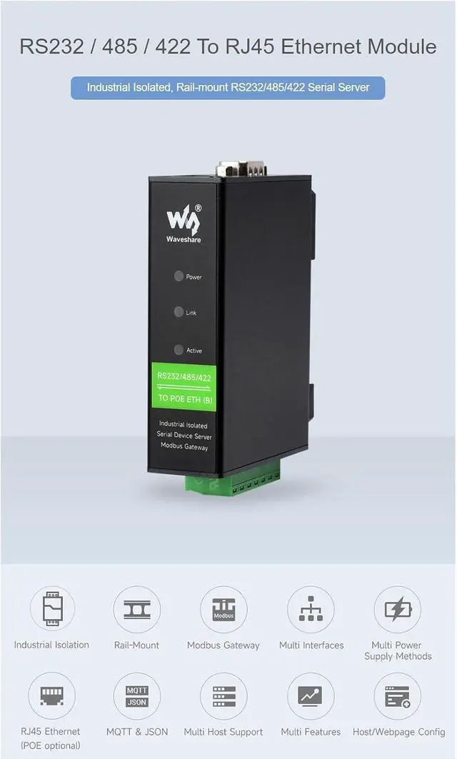 Alt view image 3 of 7 - RS232/485/422 to RJ45 Ethernet Module RS232/485/422 to ETH Converter Rail-Mount Serial Server TCP/IP to Serial