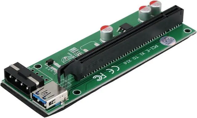 Alt view image 4 of 6 - 60cm PCI-Express PCI-E 1X to 16X Riser Card Adapter PCIE Extender + USB 3.0 Cable + SATA to 4Pin IDE Molex Power Cord QJY99, Green