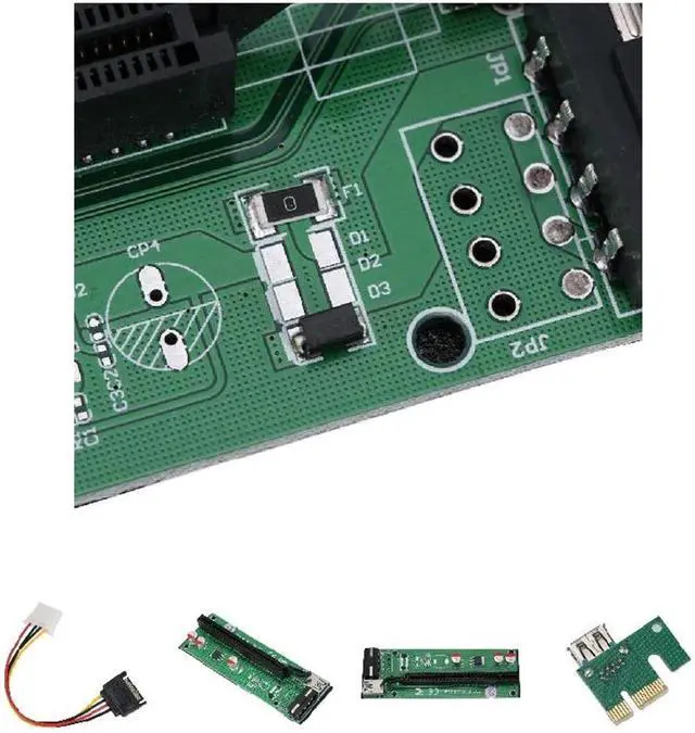 Alt view image 5 of 6 - 60cm PCI-Express PCI-E 1X to 16X Riser Card Adapter PCIE Extender + USB 3.0 Cable + SATA to 4Pin IDE Molex Power Cord QJY99, Green