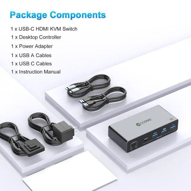 Alt view image 6 of 7 - USB C HDMI KVM Switch 2 Monitors 2 Computers,4K@60HZ Dual Monitors KVM Switches for 2 PC/Laptops Share Mouse Keyboard and 2 Screens,4 USB3.0 Devices,Support 100W Charging for Laptop