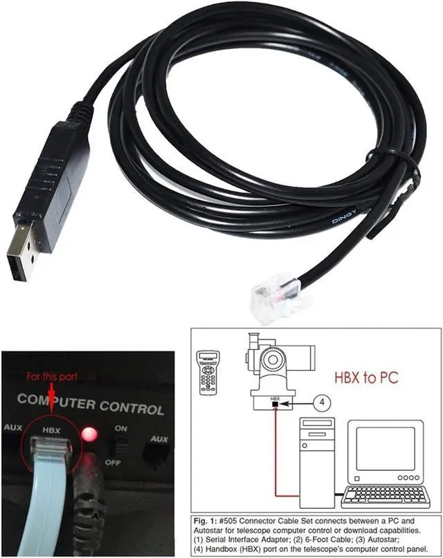 Alt view image 4 of 5 - F1T`D2I FT232RL CHIP RS232 Serial USB to RJ11 RJ12 6P4C Adapter PC to HBX HANDBOX Console Control Cable Fit Fit Compatible Meade LX200GPS I/O HC(3m)