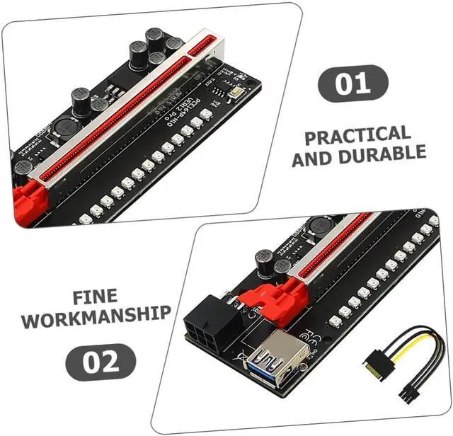 Alt view image 3 of 7 - Pcie Riser Cable Mining Extension Cable Interface Power Supply Gpu Riser Adapter Led Mining Light Strip