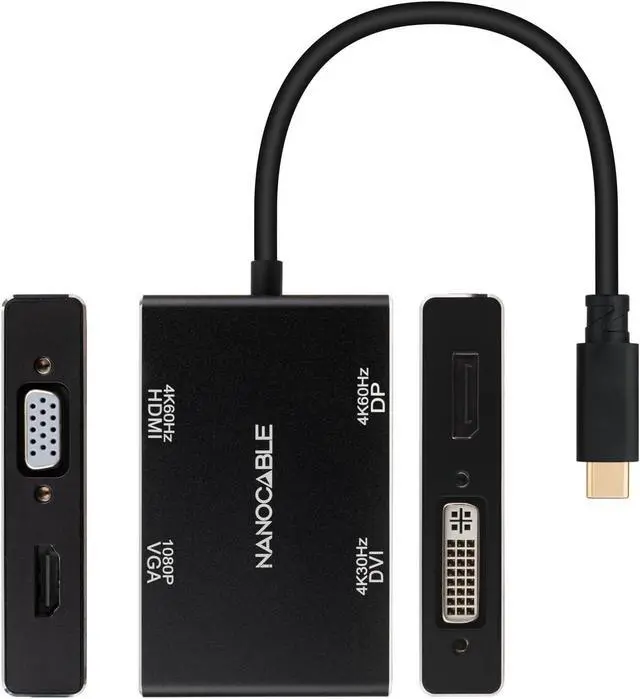 Alt view image 2 of 5 - Coversor Nanocable USB-C to HDMI-DVI-DP-VGA/H 10cm