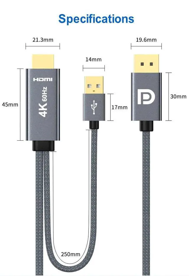 Alt view image 6 of 7 - innov8 HDMI to Displayport with USB 2.0 Audio Video Cable 4K/60Hz, Black