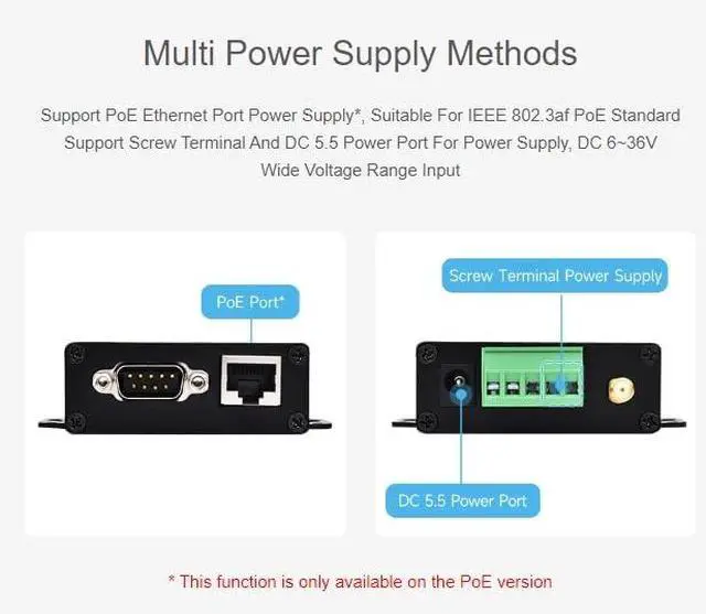 Alt view image 5 of 7 - Waveshare Serial Server RS232/485 to WiFi and Ethernet, Ethernet to WiFi Converter with POE Function, Modbus Gateway, MQTT Gateway, Serial Port to HTTPD Client Functions, DC 6~36V / PoE Power Supply