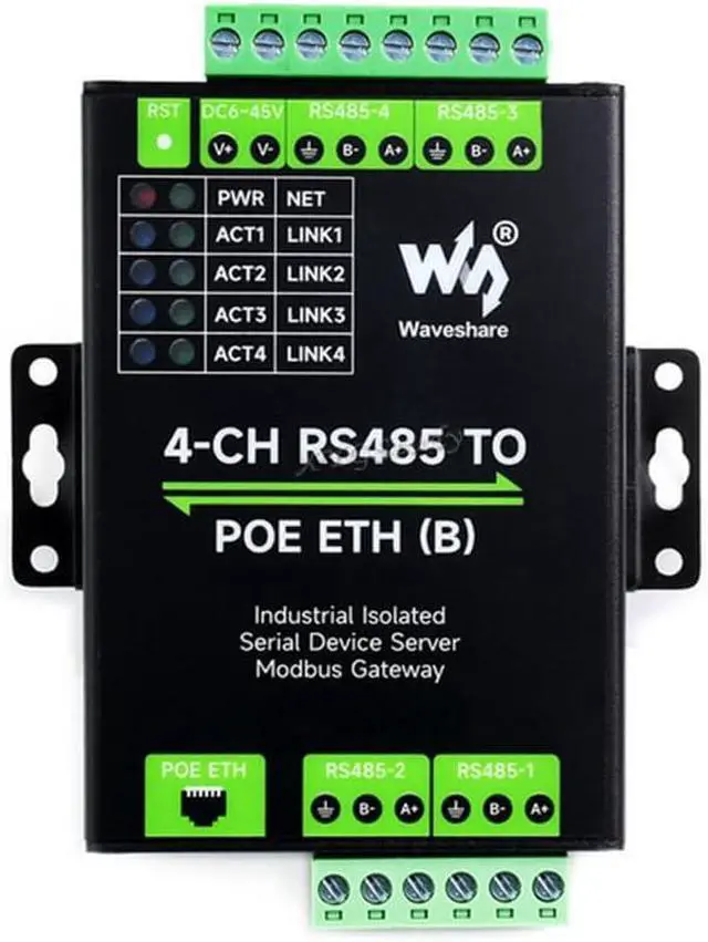 Main image of 4-Ch RS485 to RJ45 Ethernet Serial Server with PoE Function, 4 Channels RS485 Independent Operation, Rail-Mount Industrial Isolated Serial Module