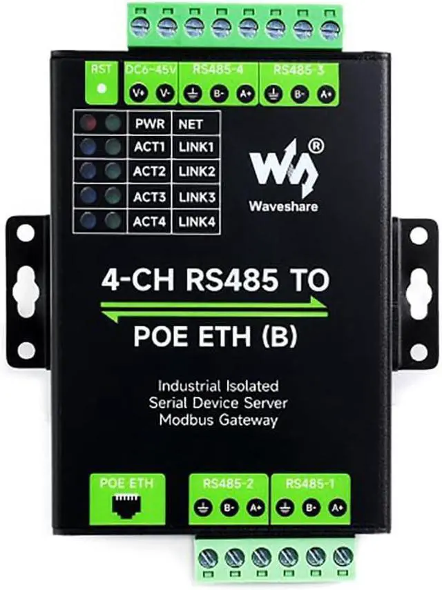 Main image of 4-Ch RS485 to RJ45 Ethernet Serial Server 4 Channels RS485 Independent Operation Modbus Gateway with POE Function Industrial Isolated Serial Module Bi-Directional Transmission