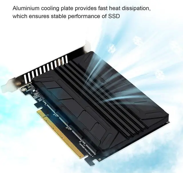 Alt view image 5 of 7 - Vikye Quad M.2 NVME to PCIe Adapter, 4 M.2 PCIe SSD Slots, PCIE 4.0, PCIe X16, High Power Chip, LED Indicator, Aluminum Alloy, PH44C, 32Gbps, Supports PCIE 3.0/4.0