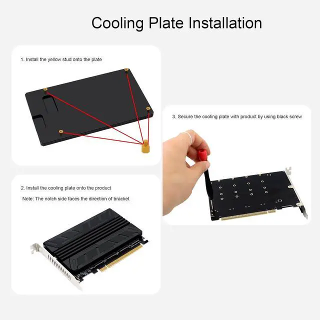 Alt view image 4 of 7 - Vikye Quad M.2 NVME to PCIe Adapter, 4 M.2 PCIe SSD Slots, PCIE 4.0, PCIe X16, High Power Chip, LED Indicator, Aluminum Alloy, PH44C, 32Gbps, Supports PCIE 3.0/4.0