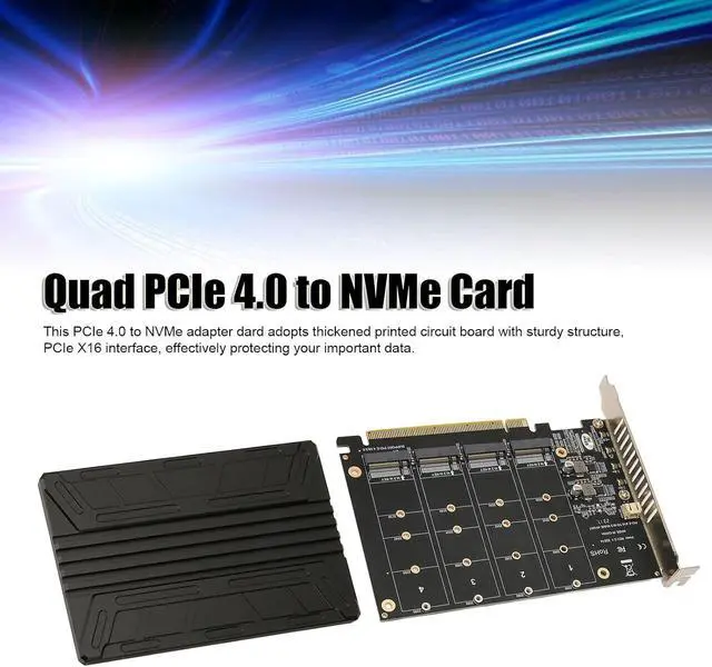Alt view image 2 of 7 - Vikye Quad M.2 NVME to PCIe Adapter, 4 M.2 PCIe SSD Slots, PCIE 4.0, PCIe X16, High Power Chip, LED Indicator, Aluminum Alloy, PH44C, 32Gbps, Supports PCIE 3.0/4.0