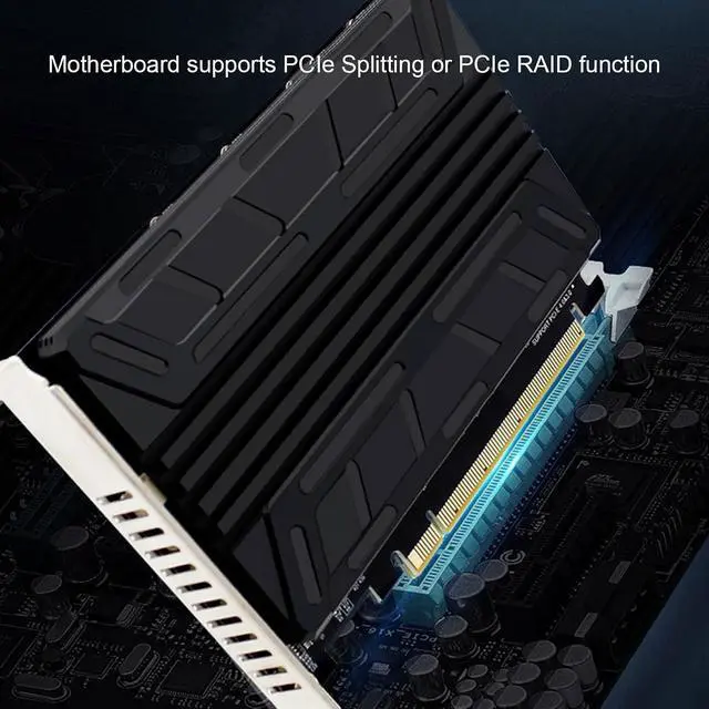 Alt view image 3 of 7 - Vikye Quad M.2 NVME to PCIe Adapter, 4 M.2 PCIe SSD Slots, PCIE 4.0, PCIe X16, High Power Chip, LED Indicator, Aluminum Alloy, PH44C, 32Gbps, Supports PCIE 3.0/4.0