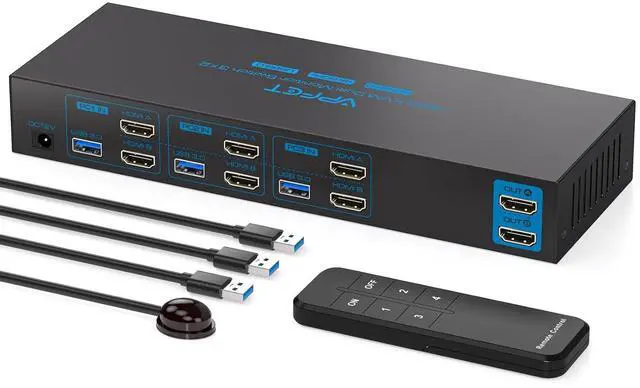 Main image of HDMI KVM Switch 2 Monitors 3 Computers EDID 4K@60Hz USB 3.0 KVM Switches Dual Monitor 3 Ports for Triple PC Share Keyboard Mouse and Other 2 USB Devices with Controller