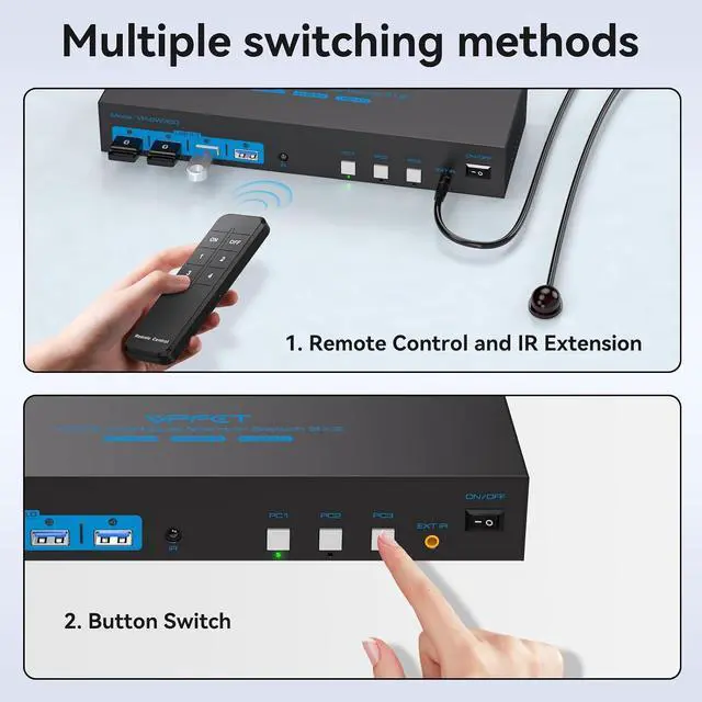 Alt view image 6 of 7 - HDMI KVM Switch 2 Monitors 3 Computers EDID 4K@60Hz USB 3.0 KVM Switches Dual Monitor 3 Ports for Triple PC Share Keyboard Mouse and Other 2 USB Devices with Controller