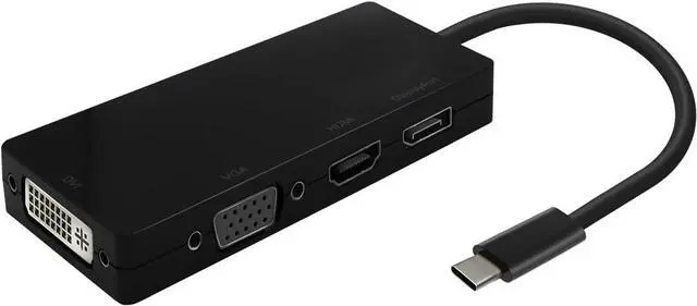 Main image of AISENS - A109-0679 - USB-C to DP/DVI/HDMI/VGA Converter, USB-C/M-DP/H-DVI/H-HDMI/H-VGA/H, Black, 15Cm