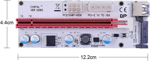Alt view image 2 of 6 - KLVN 50pcs VER008S 60CM PCI-E Riser Card 008S PCI Express PCIE 1x 16x Adapter 3 in 1 Power 4pin 6pin SATA for Graphics Card