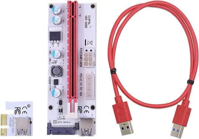 Main image of KLVN 50pcs VER008S 60CM PCI-E Riser Card 008S PCI Express PCIE 1x 16x Adapter 3 in 1 Power 4pin 6pin SATA for Graphics Card