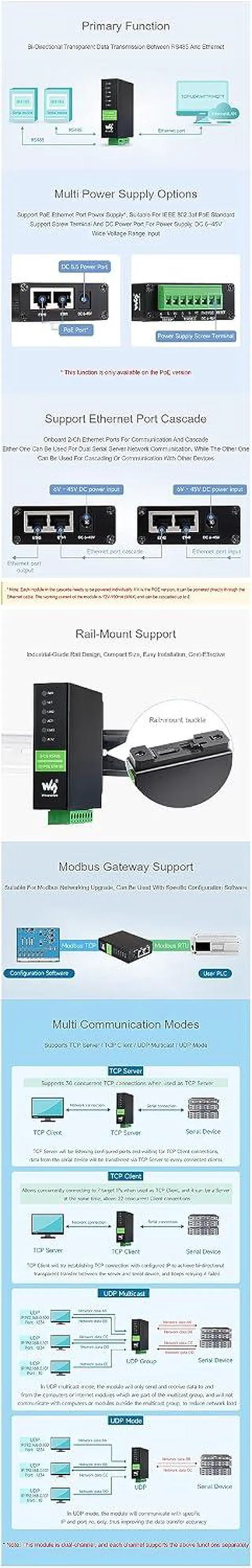 Alt view image 5 of 7 - Industrial 2-Ch RS485 to RJ45 Ethernet Serial Server Dual ETH Ports Dual Channels RS485 Independent Operation Bi-Directional Transparent Transmission