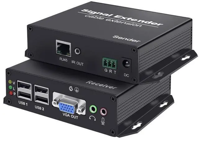 Main image of VGA KVM Extender Cat5e/6/7, 1080P 394ft, 4 USB 2.0, RS232 | Supports keyboard mouse, all OS, bidirectional audio, IR pass-through, point-to-point zero latency transmission