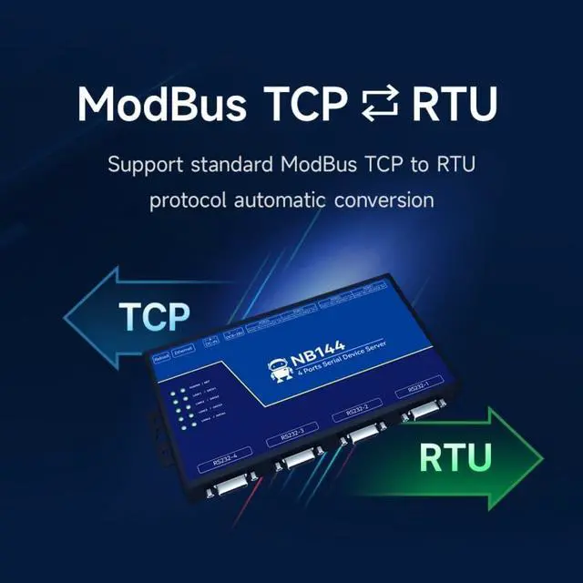 Alt view image 3 of 7 - Isolated 4 Channel Serial Server RS232 RS422 RS485 RJ45 Modbus Gateway NB144E POE Receiving Power TCP UDP MQTT DC 8-28V Build in Watchdog