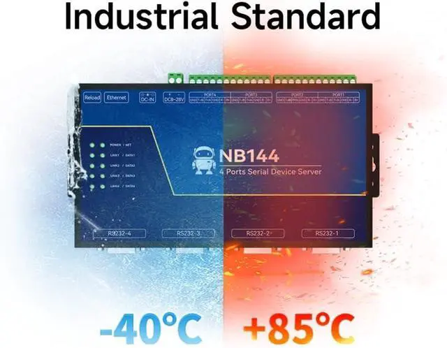 Alt view image 6 of 7 - Isolated 4 Channel Serial Server RS232 RS422 RS485 RJ45 Modbus Gateway NB144E POE Receiving Power TCP UDP MQTT DC 8-28V Build in Watchdog