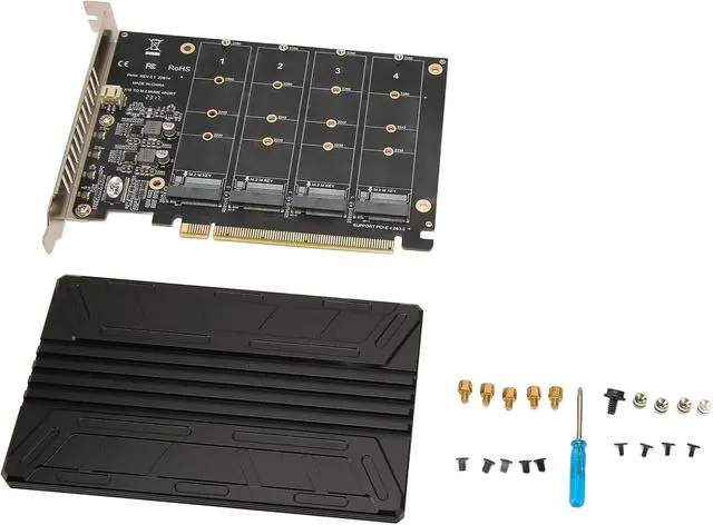 Alt view image 7 of 7 - Vikye Quad M.2 NVME to PCIe Adapter, 4 M.2 PCIe SSD Slots, PCIE 4.0, PCIe X16, High Power Chip, LED Indicator, Aluminum Alloy, PH44C, 32Gbps, Supports PCIE 3.0/4.0