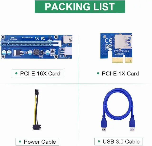Alt view image 6 of 6 - KLVN 10pcs VER006C 100cm PCI-E Riser Card 006C PCI Express 1X 16X USB3.0 Cable 6Pin to 15Pin Power Cord for Graphics Card