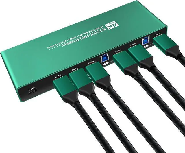 Alt view image 5 of 5 - Kvm Switch 4 Monitors 2 Computers Displayport HDMI 4K 240Hz Hotkey Switching kvm Switches 4 Monitors 1440P 144Hz 165Hz 240hz Qual Monitor Switch displayport HDMI FreeSync G-SYNC (1 Monitor 2 PC)