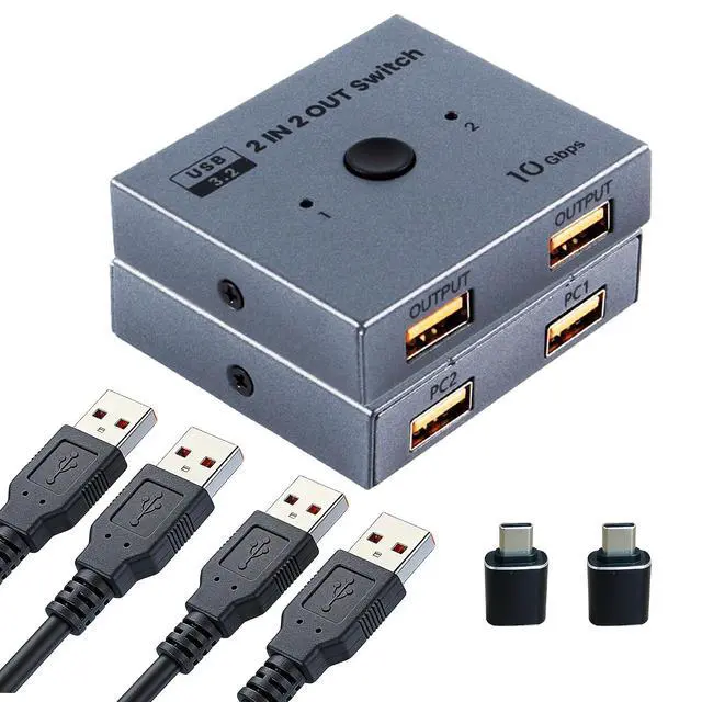Alt view image 6 of 7 - USB 3.2 Switch 2 in 2 Out, 10Gbps USB Switcher for 2 Computers, Printer Splitter USB Peripheral Selector for Keyboard Mouse Scanner, Plug & Play with 2 USB 3.2 Cables & Type-C OTG
