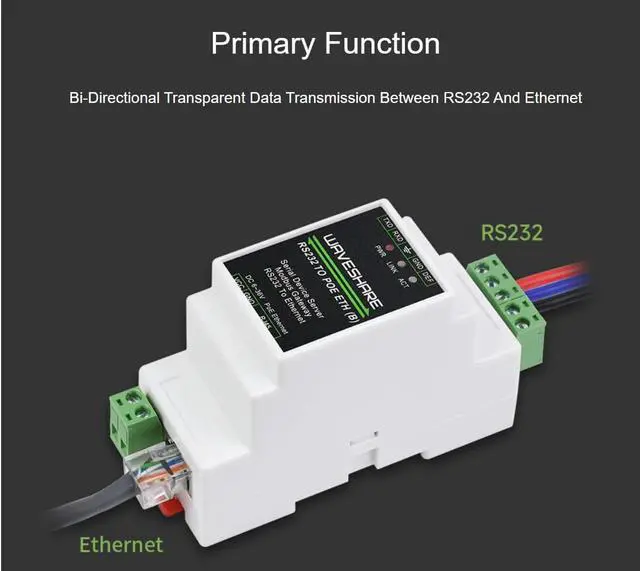 Alt view image 5 of 6 - Industrial Serial Server RS232 to RJ45 Ethernet TCP/IP to Serial Rail-Mount Support with POE Function
