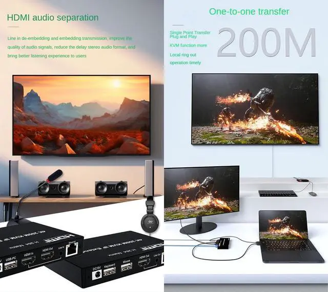 Alt view image 7 of 7 - 4K HDMI KVM IP Extender Over Cat5e/Cat6, H.264 Matrix Many-to-Many, 200M Range, Mouse and Keyboard Control for PC/TV