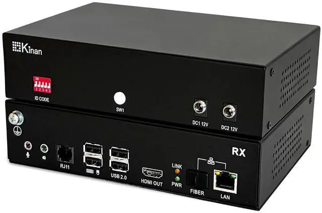 Main image of Kinan 4K HDMI USB KVM Over Ethernet Extender, FHD HDMI Keyboard Mouse USB2.0 Over CAT5E or Optical Cable 4K@30Hz Up to 10KM, 2 USB 2.0 Ports, Loop Out, Near-Zero Latency, Plug & Play