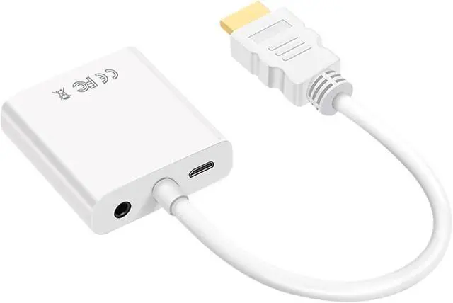 Alt view image 3 of 3 - HDMI-Compatible to Cable Converter with Power Supply Adapter FHD 1080P for Tablet Desktop PC Projector TV(White DC Audio)