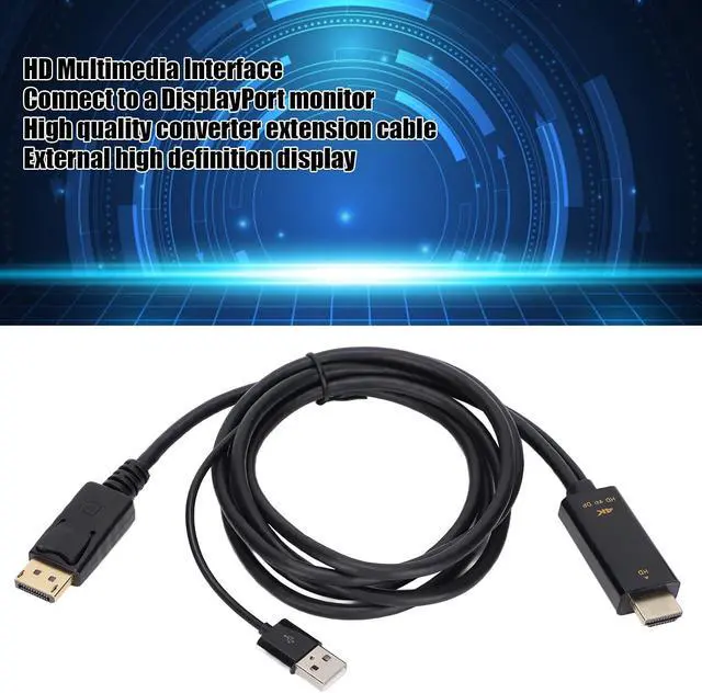Alt view image 3 of 7 - HD Multimedia Interface to DisplayPort Converter Cable, 4K Ultra HD Resolution, Male to Female Extension Adapter Cord, Compatible with Laptops, Desktops and Large Visual Monitors,