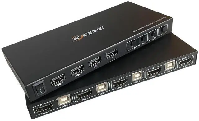 Main image of 4 Port HDMI KVM Switch 4K@60Hz,USB HDMI KVM Switches for 3/4 Computers Share 1 Monitor and Keyboard Mouse Printer, Supports Switching Between Machine Panel Buttons and hotkeys.