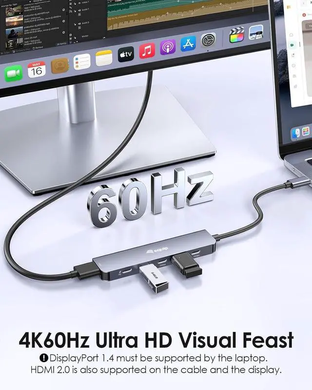 Alt view image 7 of 7 - Equip Adapter USB-C->HDMI/3xUSB-C/USB PD 4K/60Hz 0.25m