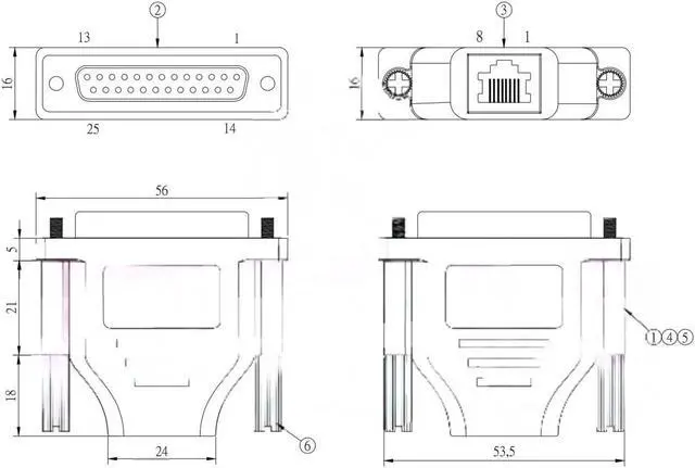Alt view image 2 of 6 - RJ45 Female to DB25 25pin Socket Serial RS232 Console Adapter Connector Converter