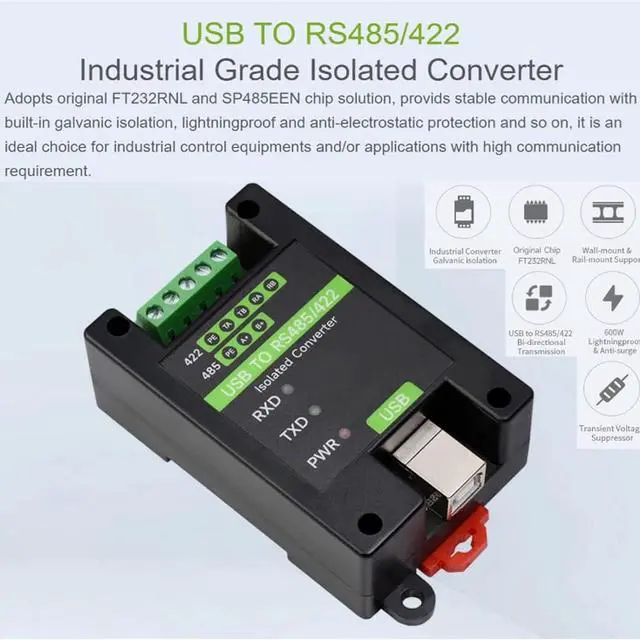 Alt view image 3 of 7 - USB to RS485 RS422 Industrial Isolati Converter, Beacon Isolati Low Power Consumpti Anti Interference, 600W Protect 3 LED Indicators for Win 10 8.1 8 7