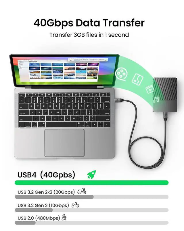 Alt view image 3 of 7 - Silkland USB 4 for Thunderbolt 4 Cable 6.6FT/2M, 40Gbps Data Transfer, 8K/5K@60Hz, 4K@240Hz, 240W Charging, Braided USB C Video Cable Compatible with MacBook, iPhone 17/16, Monitor, SSD, iPad