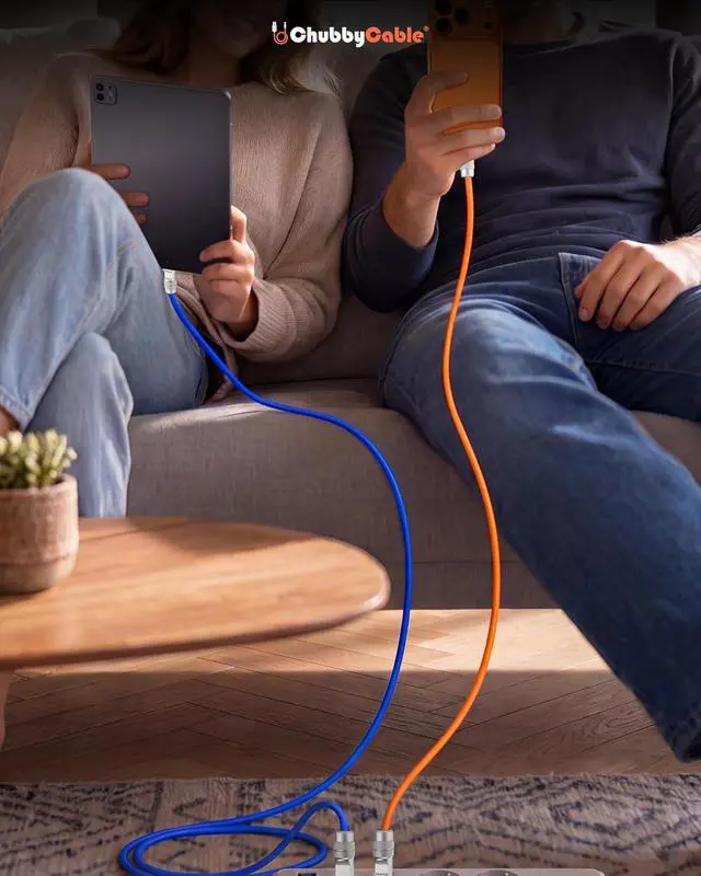 Alt view image 2 of 7 - chubbycable Couple Chubby 2 Pack 240W USB C Cable Extra Thick Silicone Fast Charging Cable Compatible with iPhone 17-15 Series iPad Galaxy Series, Dark Blue+Orange, Type-C to Type-C, 6.6FT